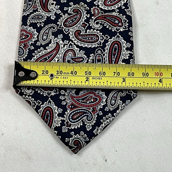 BALENCIAGA PARIS Neck Tie Red Beige Blue Paisley Silk 58" USA Made Vintage - Picture 7 of 7